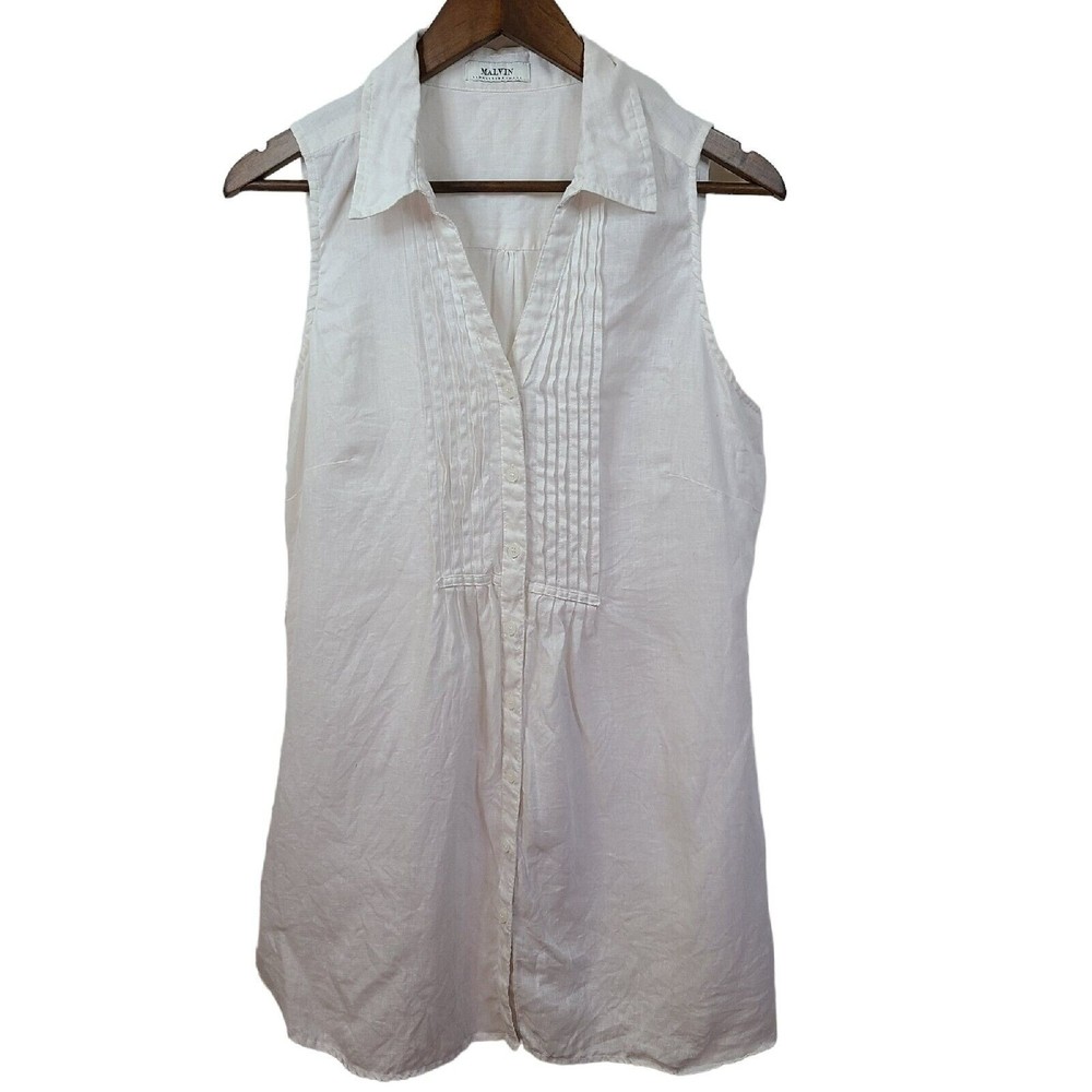 Malvin Linen Sleeveless Button Front Tunic Minimalist Large